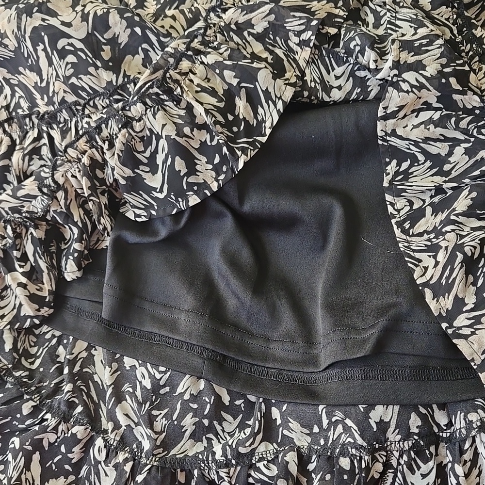 Entro Elegant Black Patterned Tiered Mini Short Dress Bohemian Boho Western - Picture 10 of 12